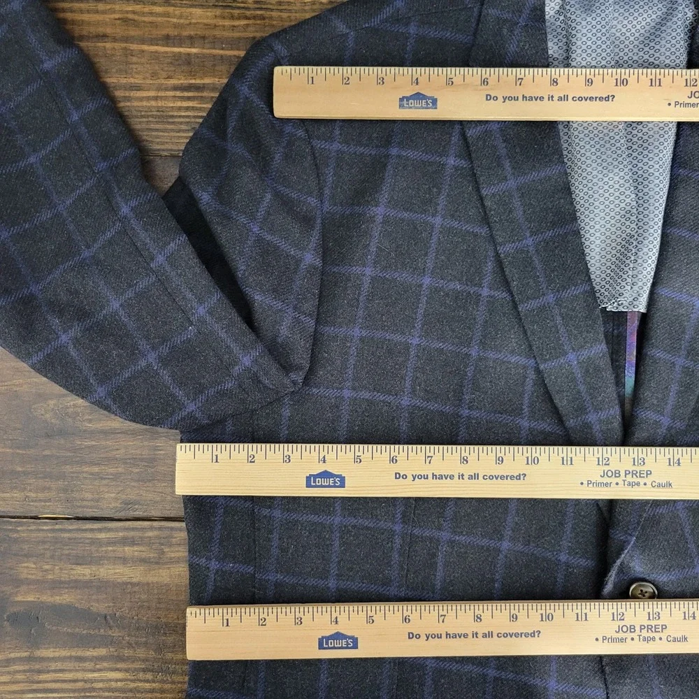 Westport Men's Sport Coat Blazer Two Button Flannel Charcaol Blue Plaid Wool 52R